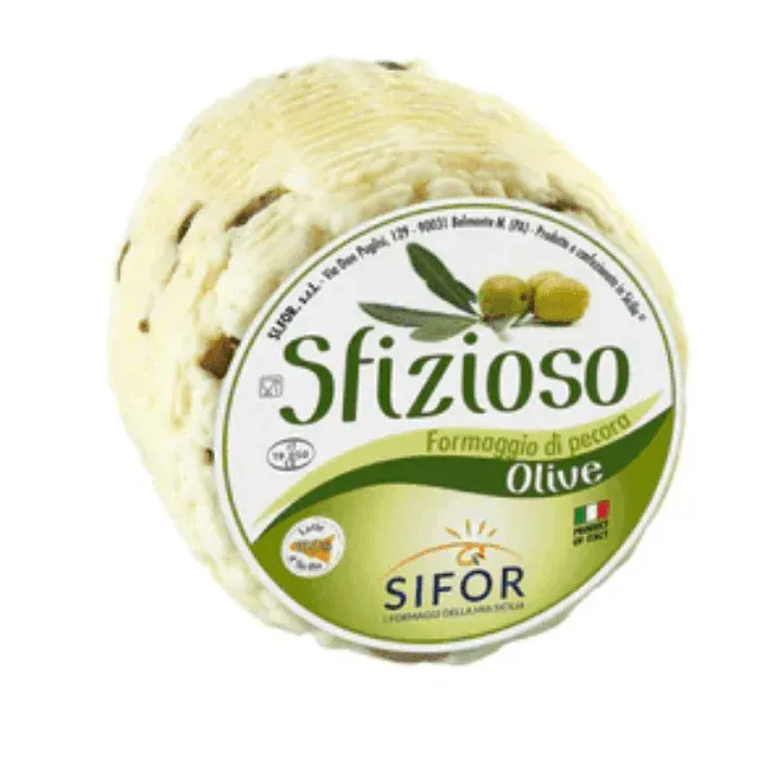 Sifor Sfizioso Primo Sale Sicilian Pecorino with Olives Fresh Wheel, 1 Lbs