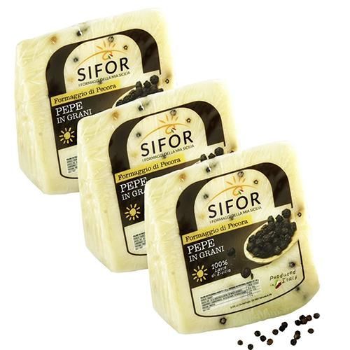 Sifor Pecorino Pepato With Black Pepper Cheese Wedge, 14.8 oz [Pack of 3]