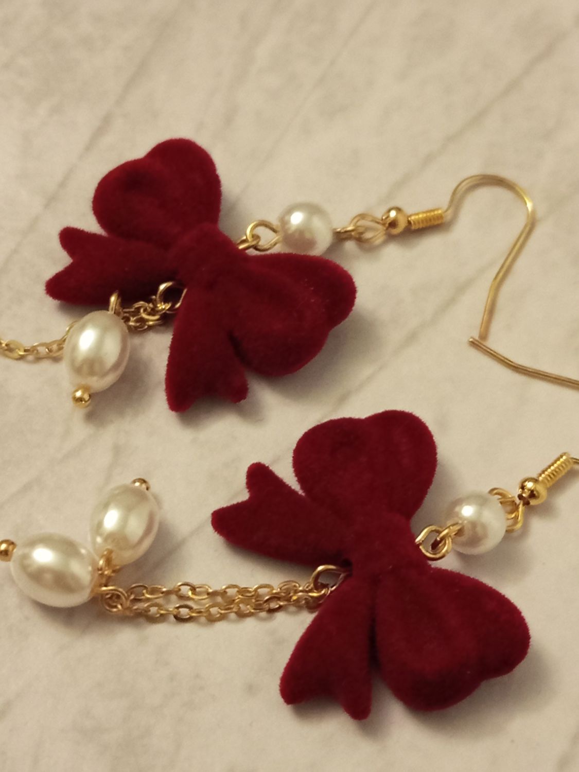 kolczyki wiszące kokardy bordowe