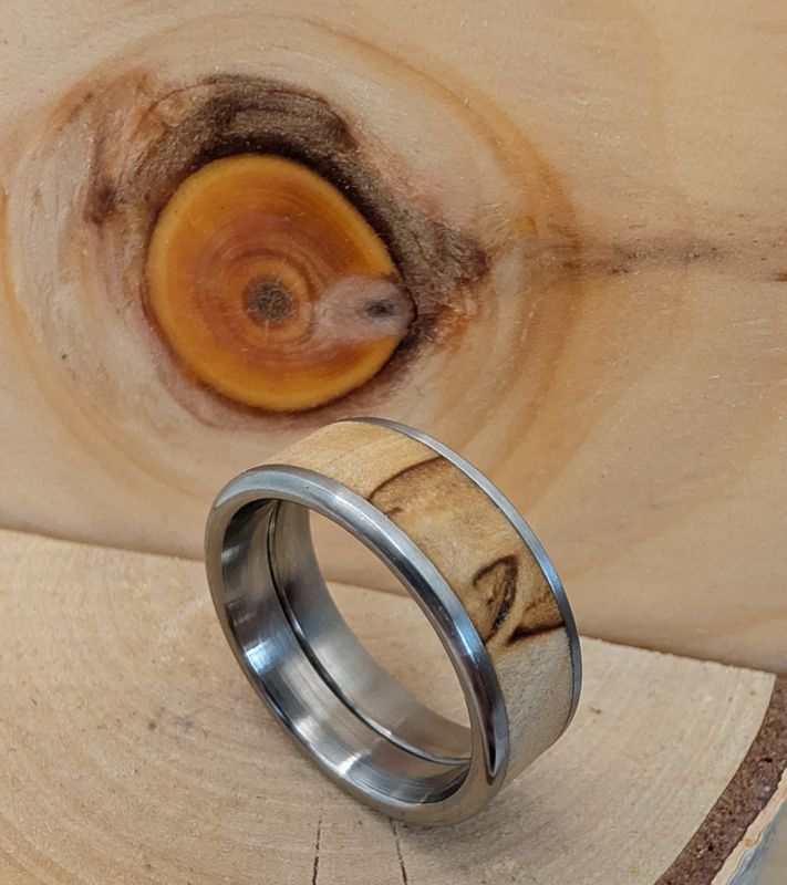 Ring Edelstahl Größe 54 Inlay: Maserbirke