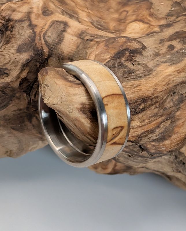 Ring Edelstahl Größe 54 Inlay: Maserbirke