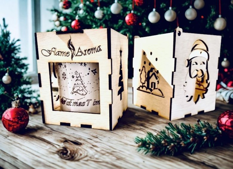 🕯️ Świąteczna Świeca w Drewnianym Pudełku Flame Aroma 🎄