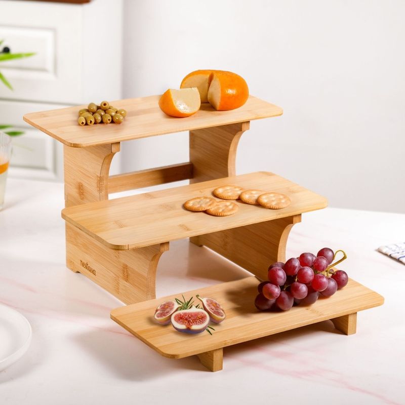 Triple Steps Bamboo Platter Stand