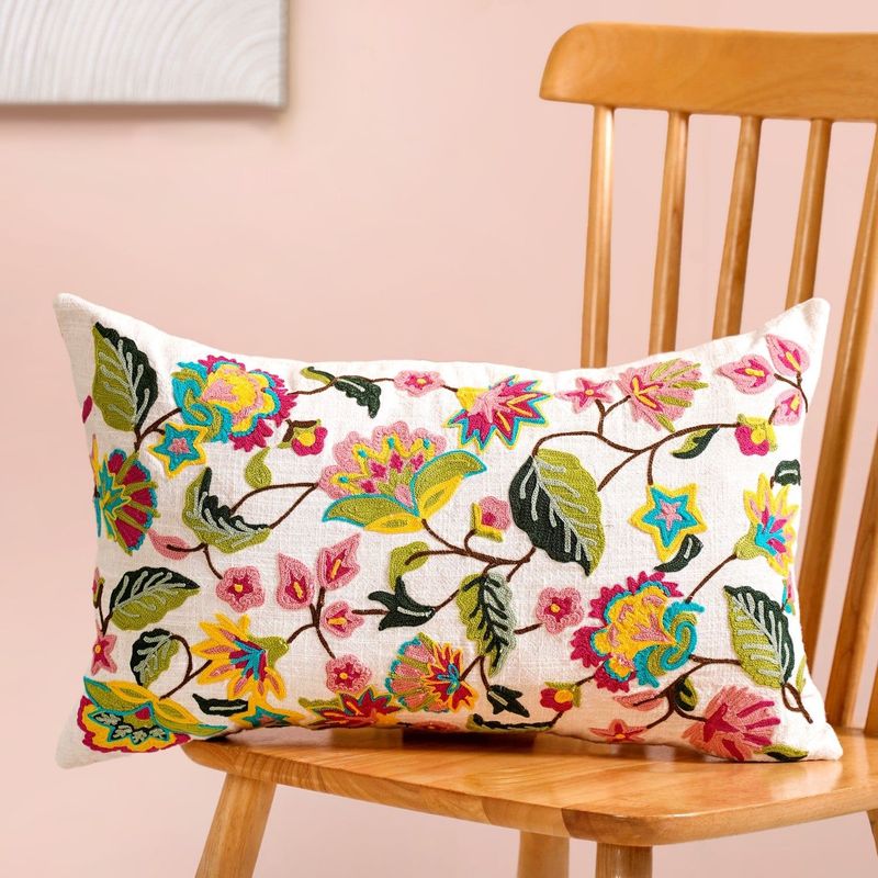 Wildflower Waltz Cotton Canvas Embroidered Cushion Cover 50x30cm