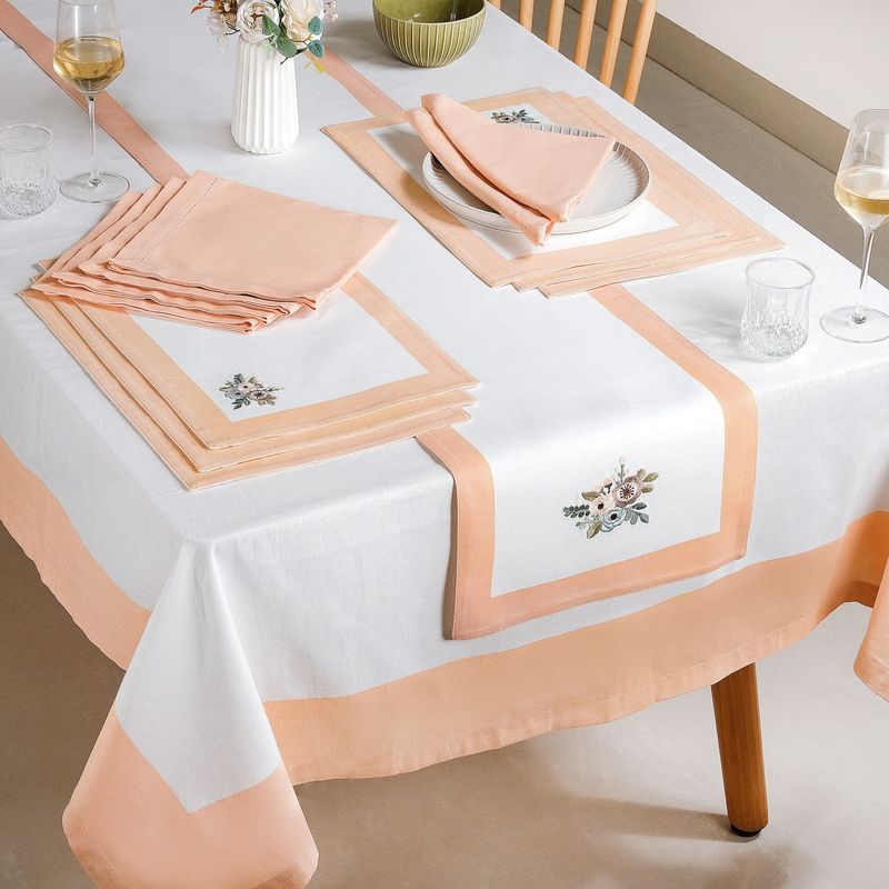 Ventosa Complete Table Linen Set With Mats Napkins Runner And Table Cloth In Peach