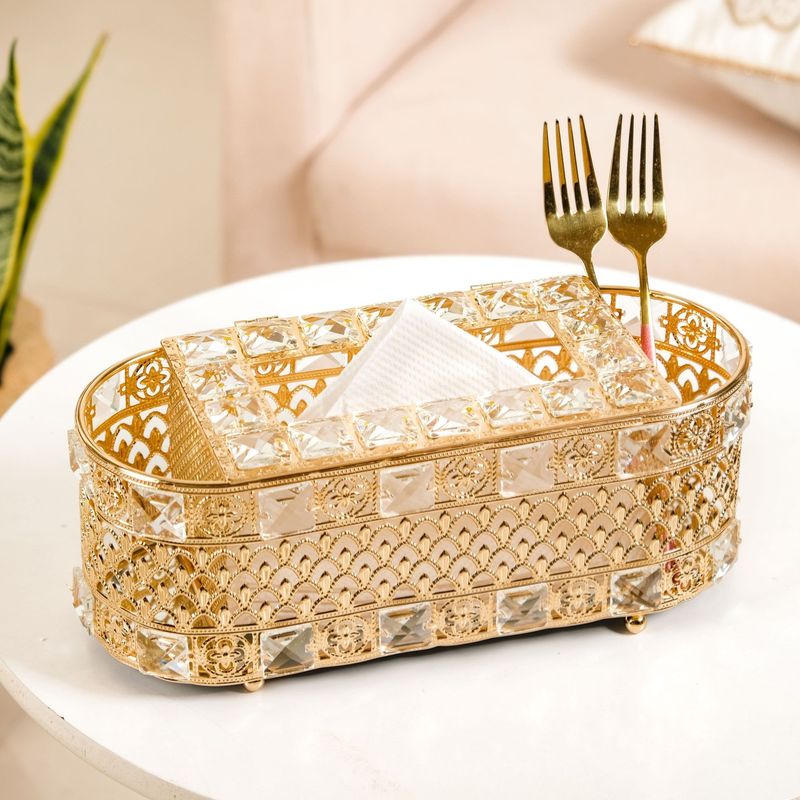 Luxe Gold Tissue Box With Compartments