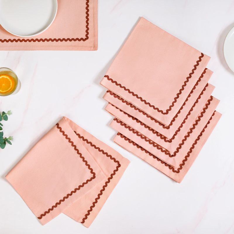 Madeline Peach Cotton Napkin Set Of 6 With Rick Rack
