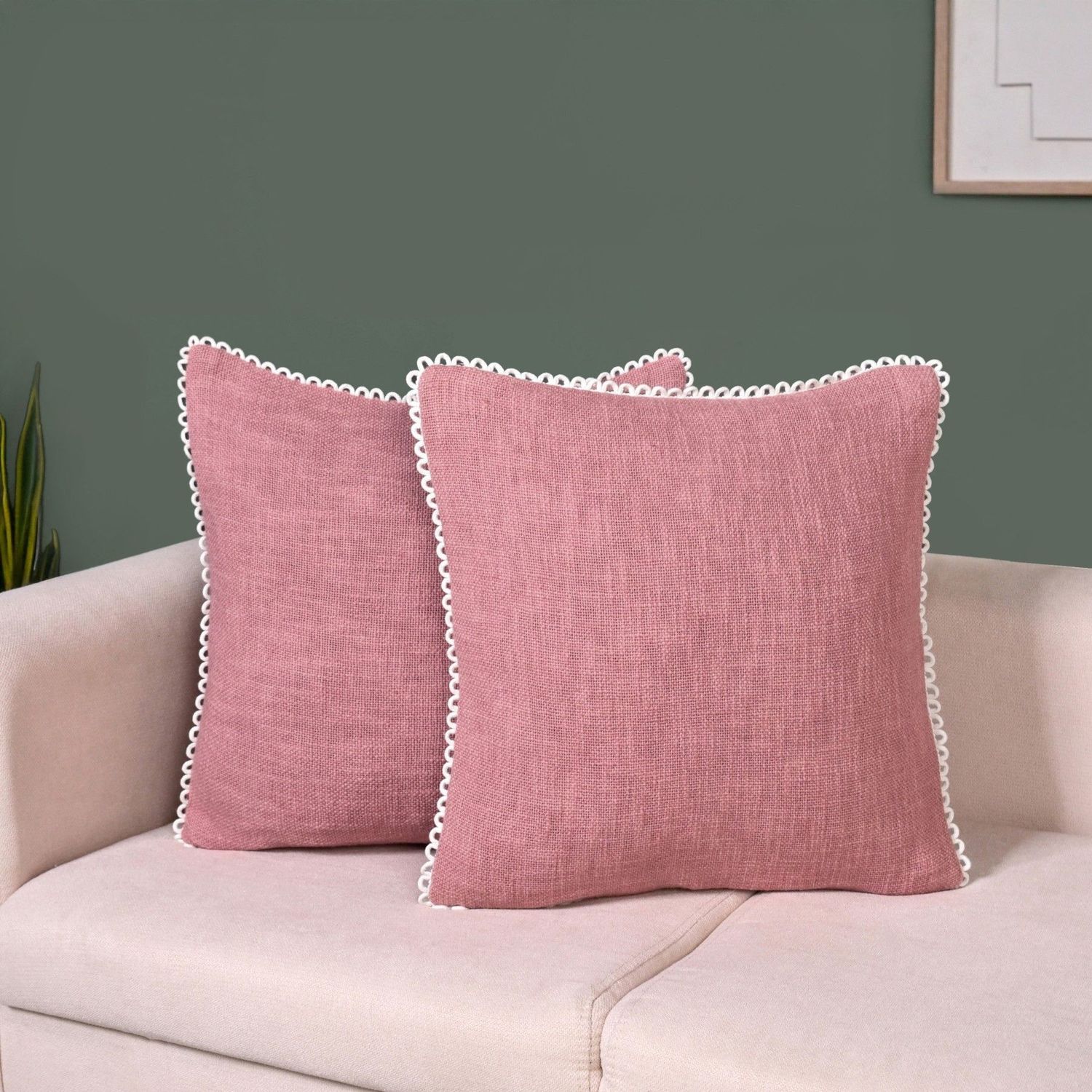 Woven Rose Cotton Cushion Cover With Looped Edging Set Of 2