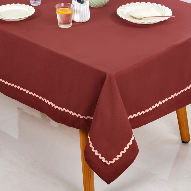 Madeline 6 Seater Cotton Tablecloth With Rick Rack Maroon 209x160cm