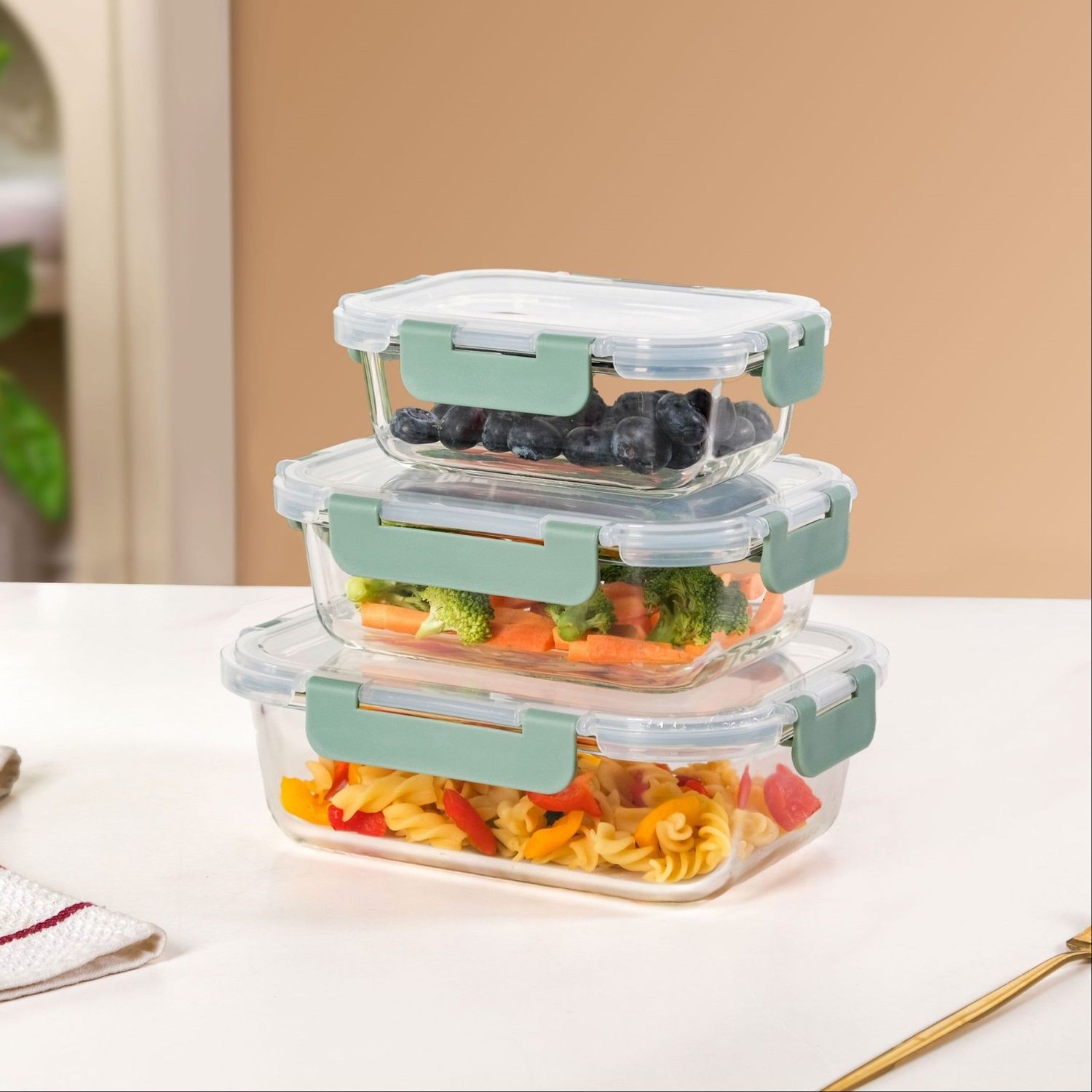 Nestro Lunch Box Set Of 3 Green S 370ml M 600ml L 1000ml