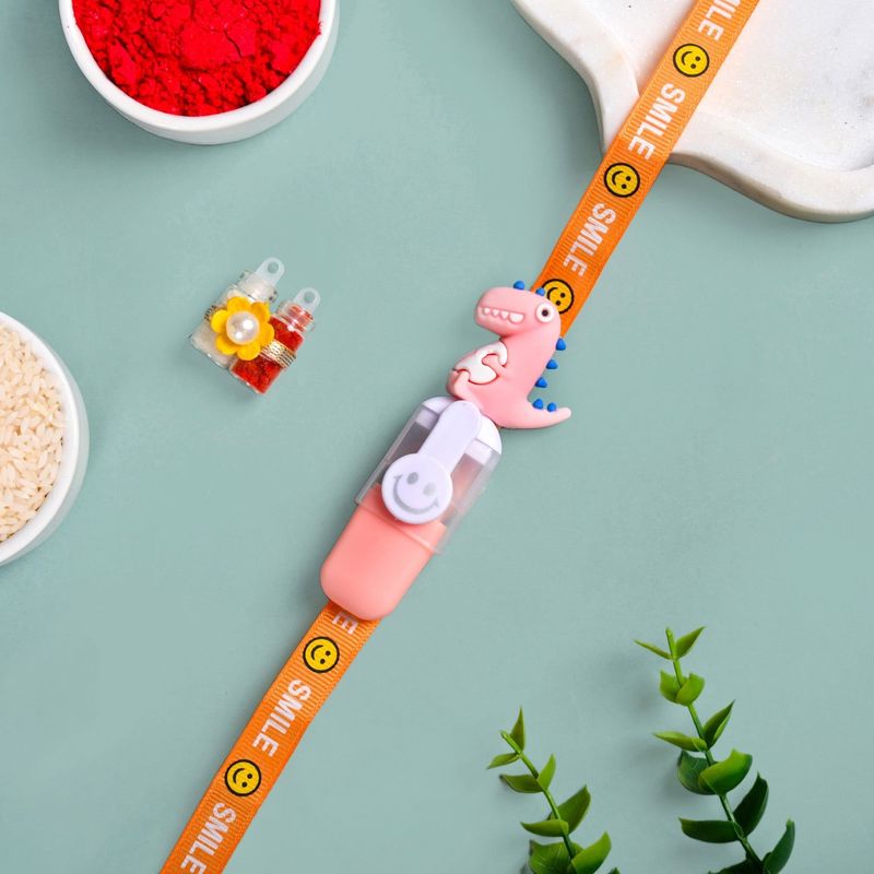 Orange Dino Rakhi Gift Set