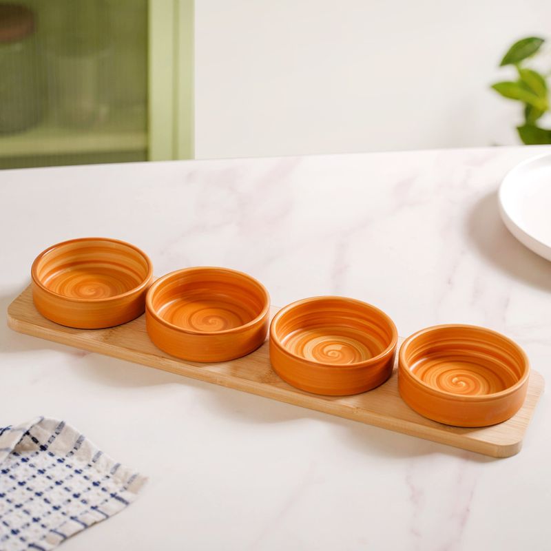 Rustic Style Bowl And Platter Set Of 5 For Sauces Snacks Or Salsa