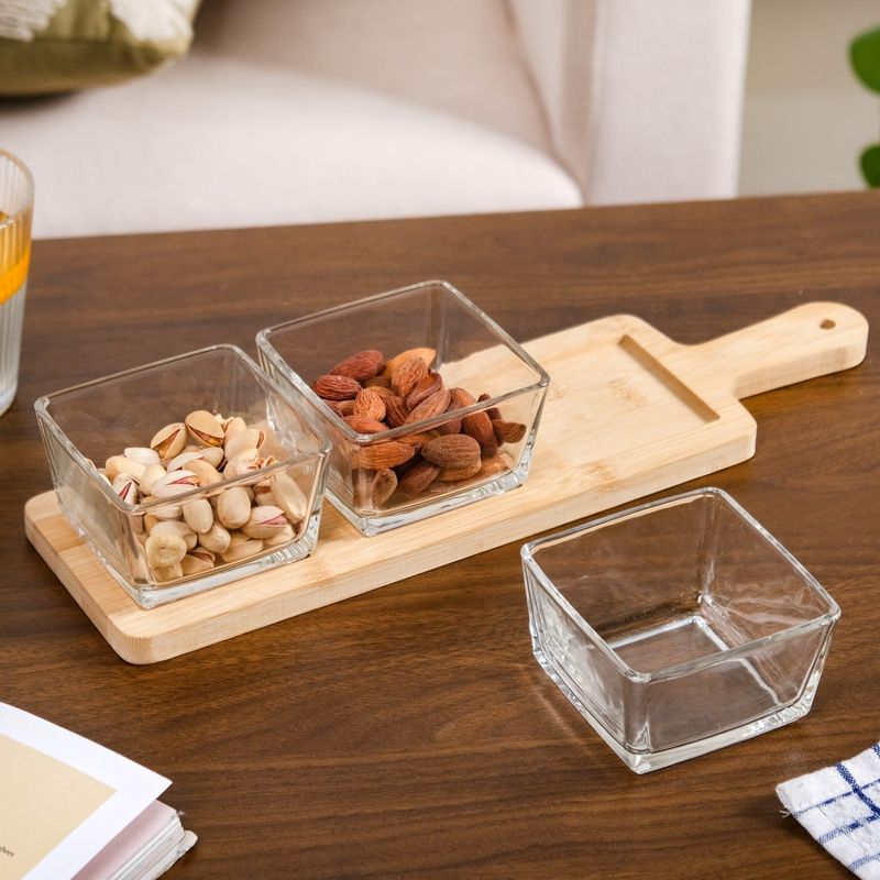 3 Glass Serving Bowl And Tray Set