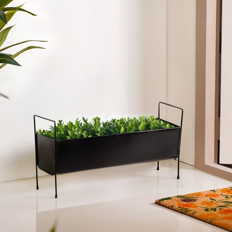 Raised Iron Trough Planter With Handle Black