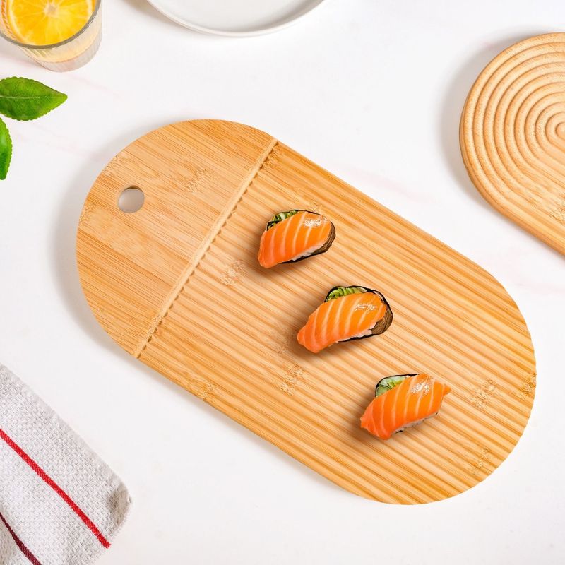 Ribbed Capsule Bamboo Zen Garden Serving Platter 15 Inch