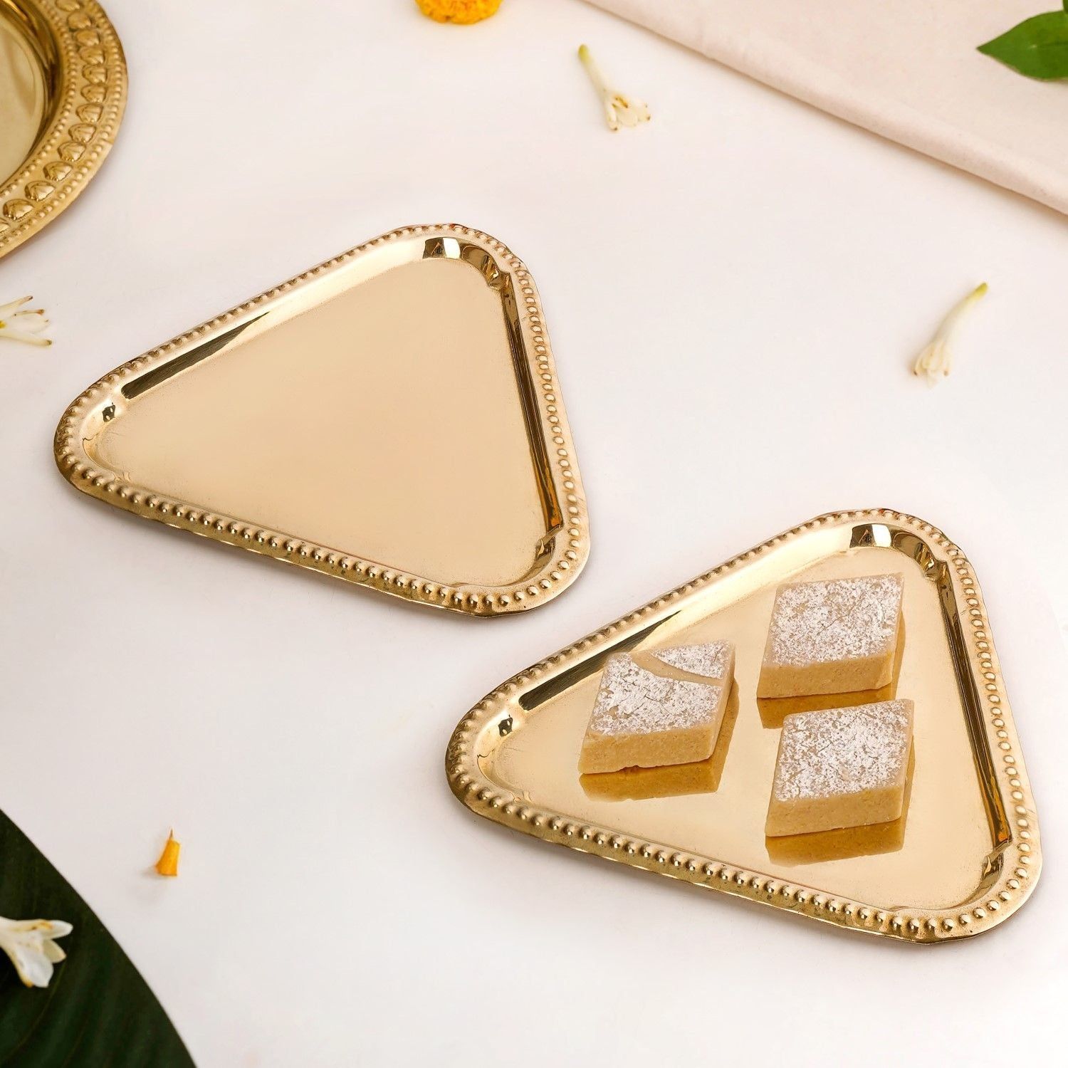 Veda Pure Brass Triangle Serving Platter Set Of 2 16x15cm