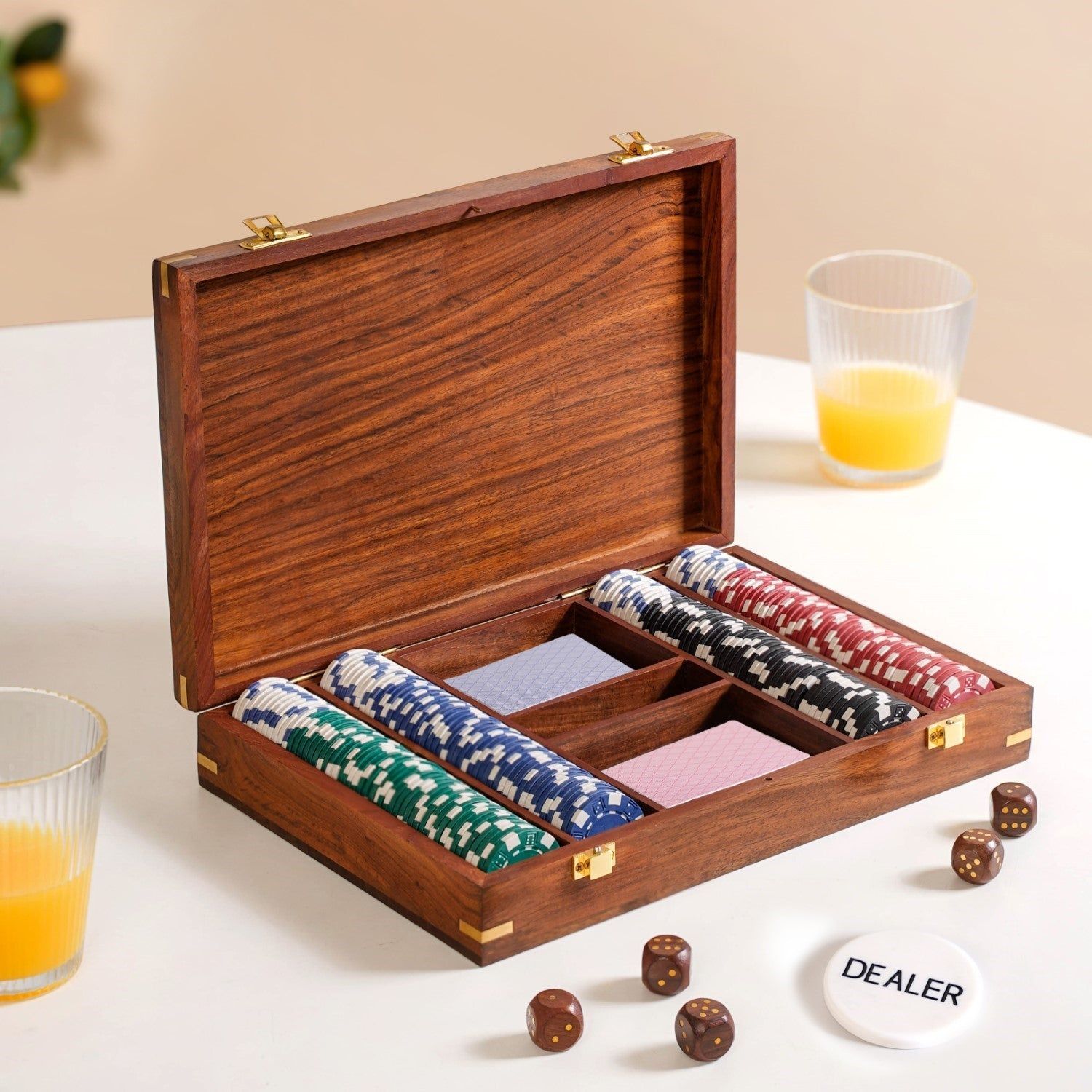 Wooden Box Poker Game Night Essentials Set
