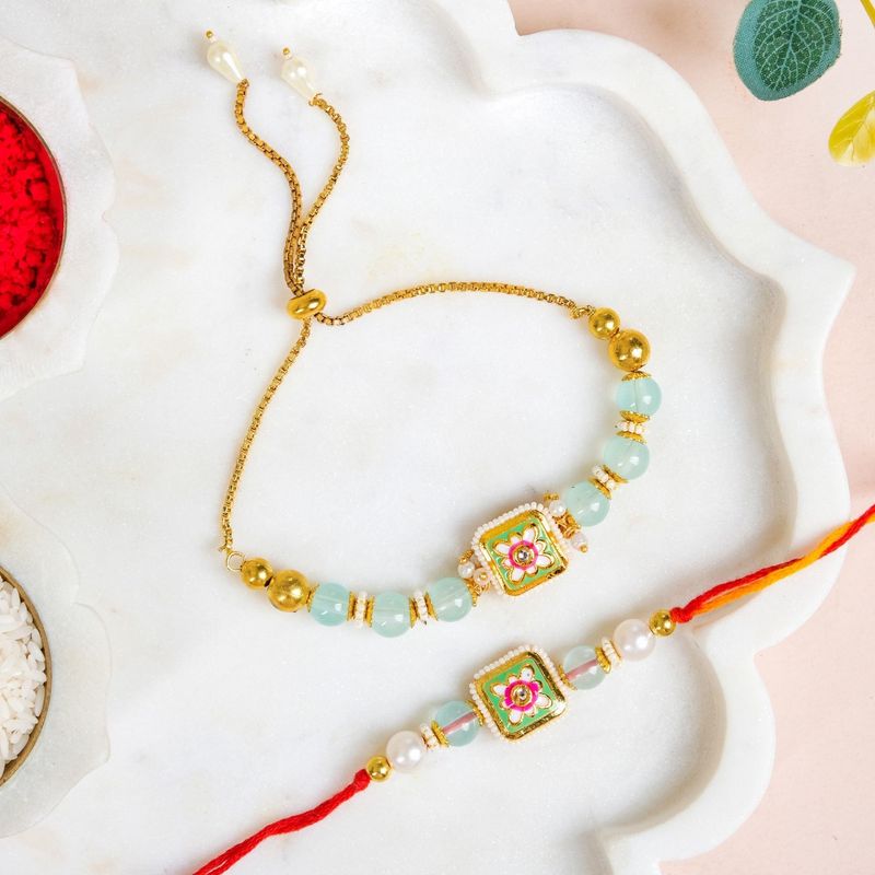 Kundan Motif Rakhi Bracelet Gift Set