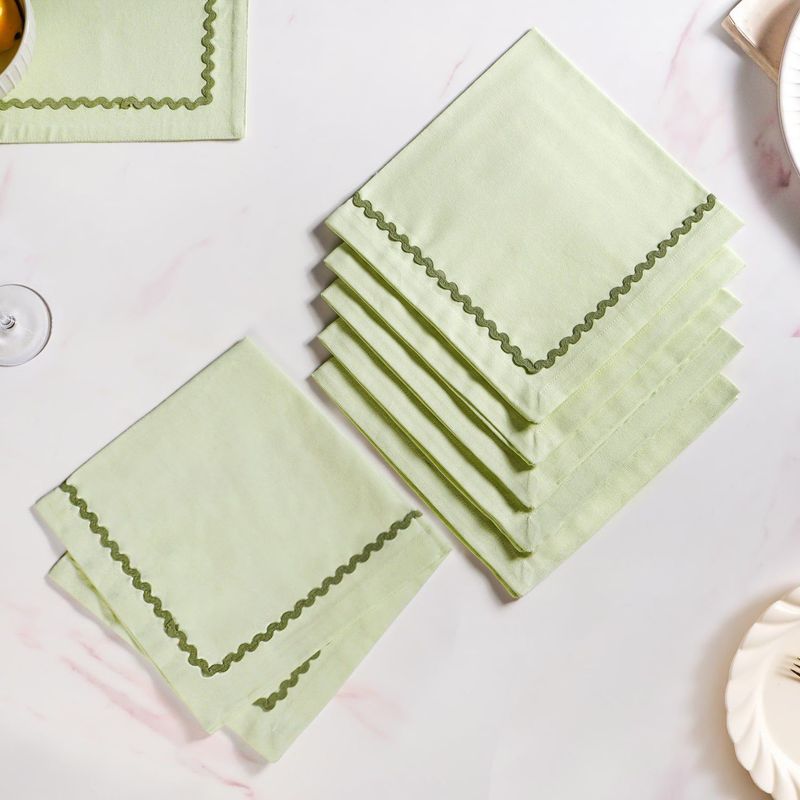 Isabelle Set Of 6 Green Cotton Napkins With Rick Rack