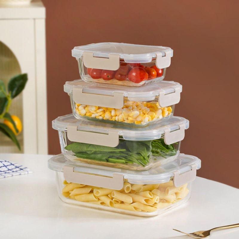 Nestro Microwave Safe Stackable Food Storage Box Set Of 4 Beige S 370ml M 600ml L 1000ml XL 1500ml