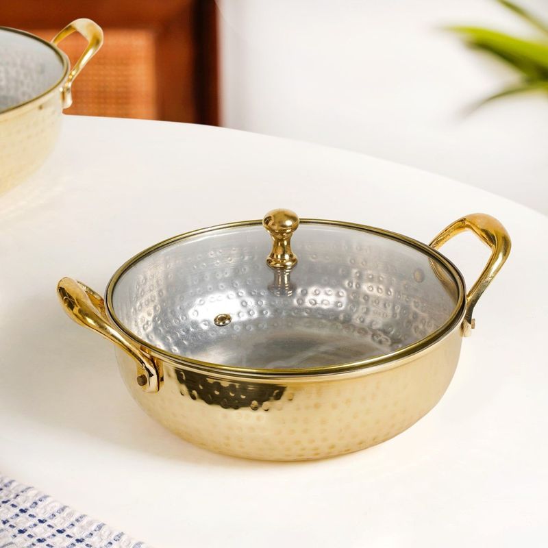 Brass Kadhai With See through Glass Lid 2500ml