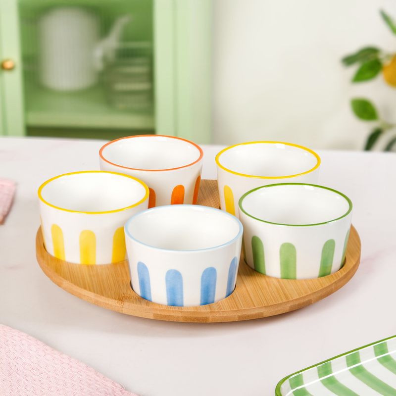 Carnival Stripe Lazy Suzan With Ceramic Bowls Set Of 6