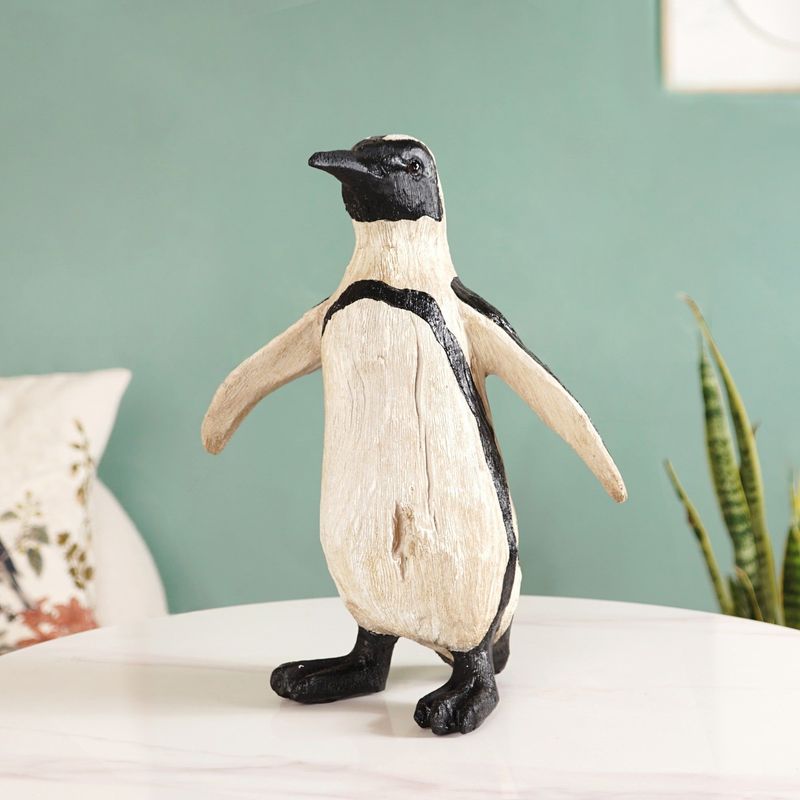 Humboldt Penguin Carved Wooden Finish Resin Decor Medium