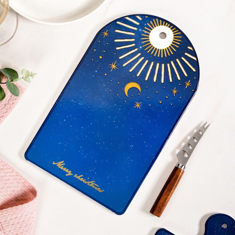 Celestial Ceramic Cheese Platter With Knife Set Of 2