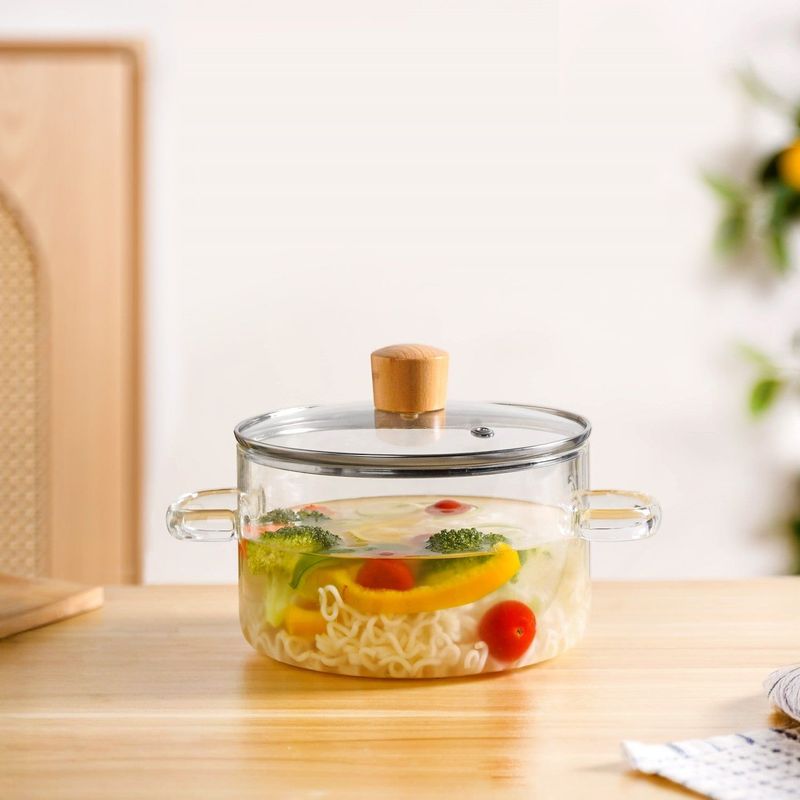 Clear Borosilicate Glass Cooking Pot With Lid 1800ml