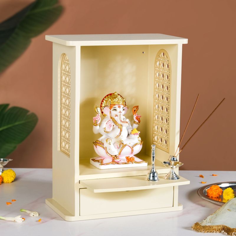 Daily Pooja Mandir For Home And Office Ivory Medium 30x17x42cm