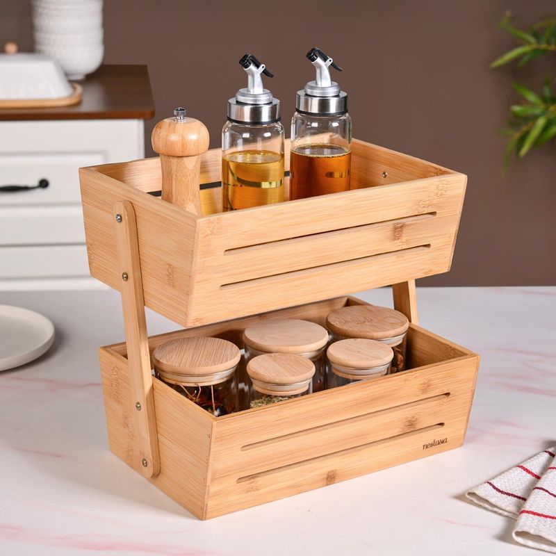 Double Tier Bamboo Storage Basket