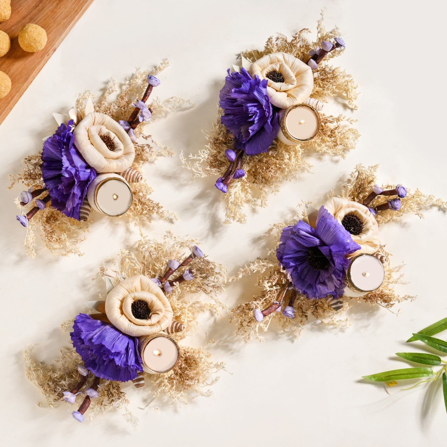 Ecofriendly Tealight Candle Holder Purple Set Of 4