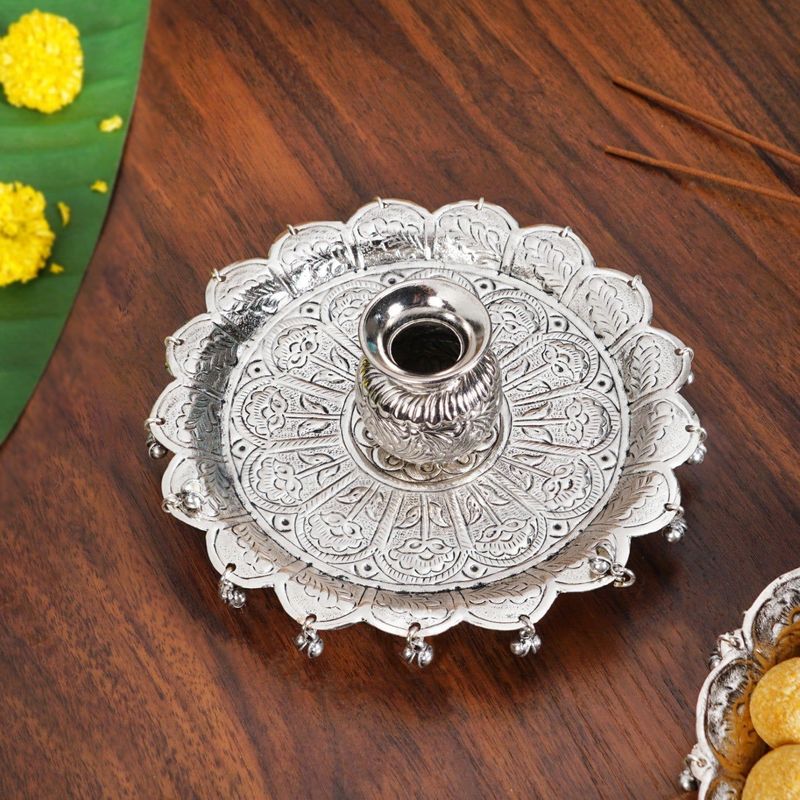 Floral Pooja Thali And Kalash Set 19cm