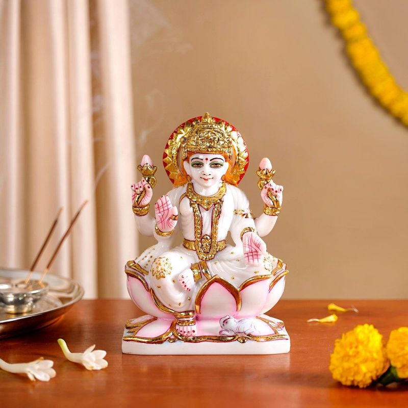 Goddess Laxmi On Lotus Idol 17x12cm