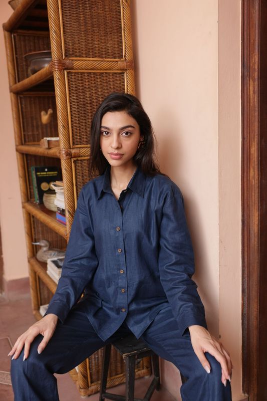 100% Hemp Straight Pants - Navy