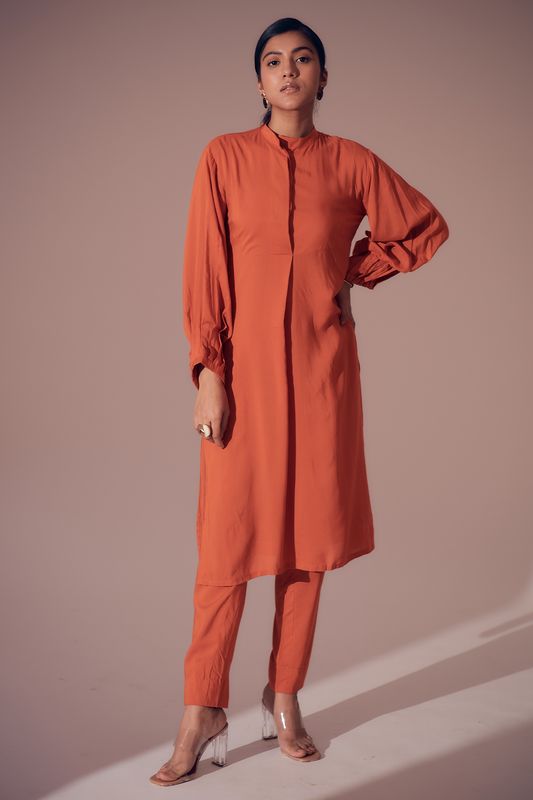 Anywhere Kurta Set - Sunset Orange