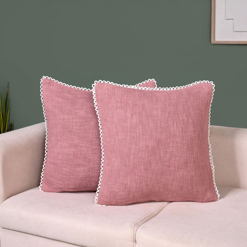Woven Rose Cotton Cushion Cover With Looped Edging Set Of 2