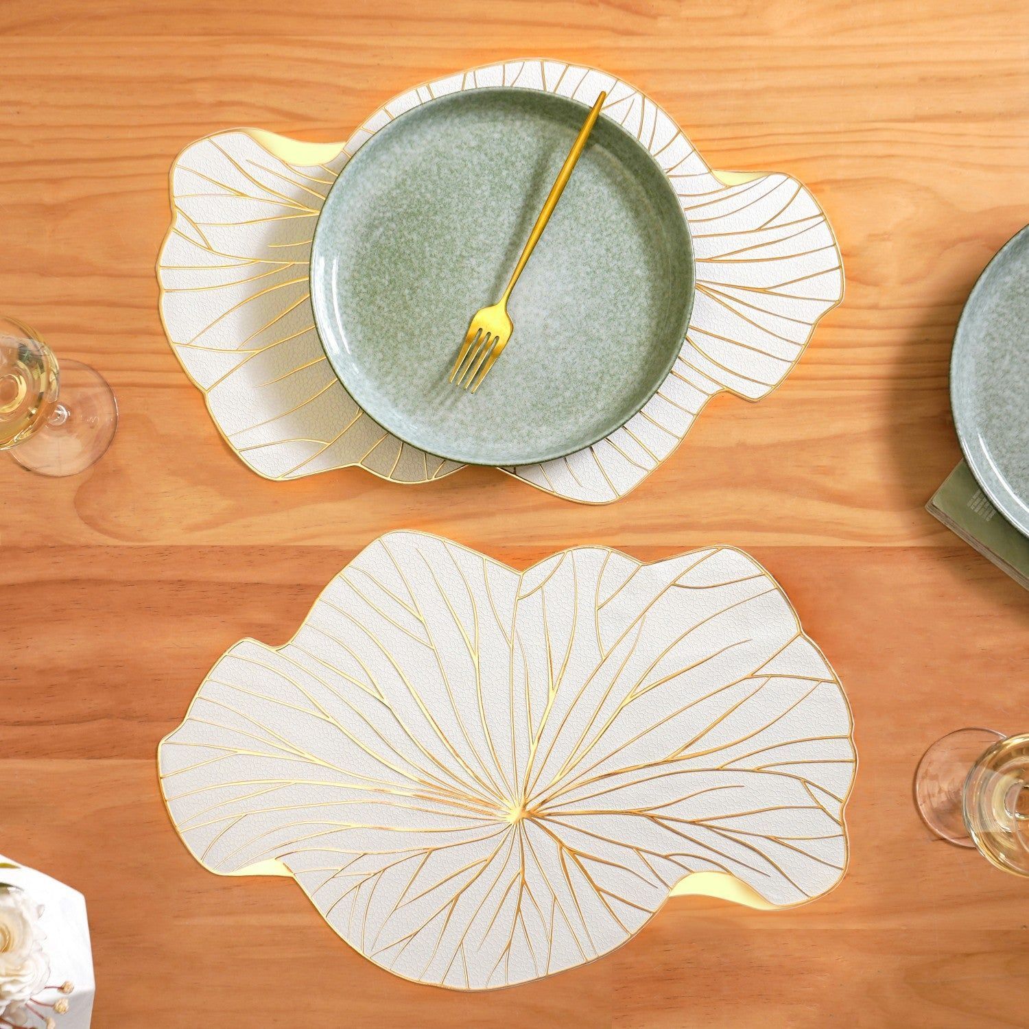White Gold Lotus Leaf Dinner Table Mat Set Of 6