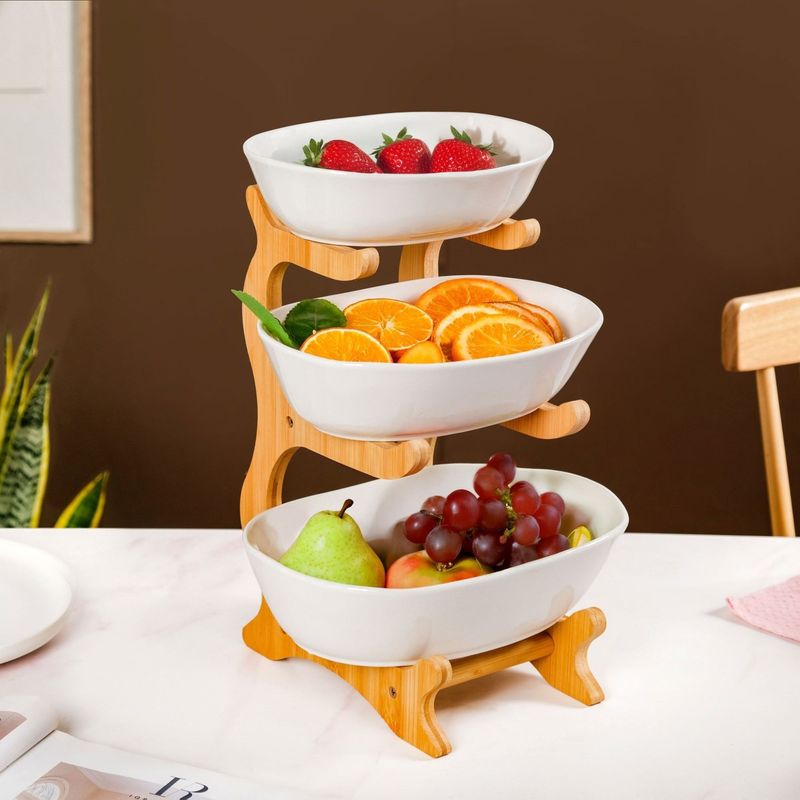 White 3 Tier Ceramic Fruit Bowl With Stand