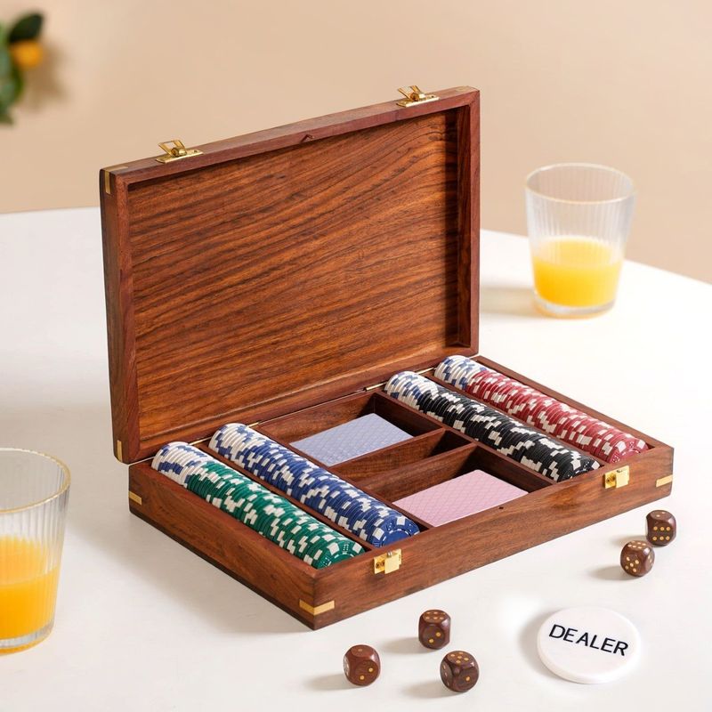 Wooden Box Poker Game Night Essentials Set