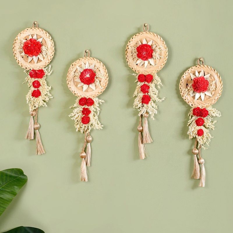 Sustainable Red Sola Bloom Wall Decor Set Of 4