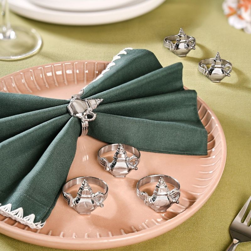 Teapot Pure Brass Napkin Ring Set Of 6 Silver