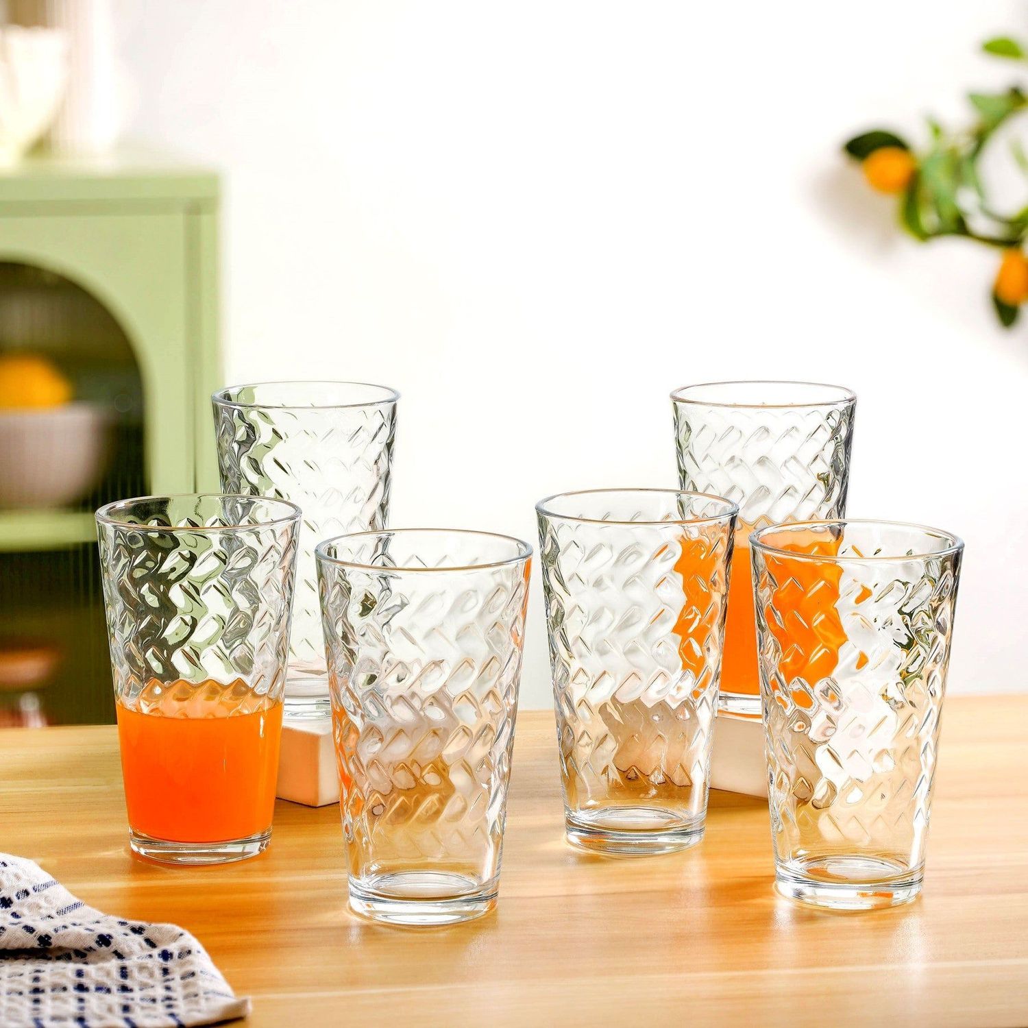 Textured Tall Tumbler Glass  Set Of 6 450ml