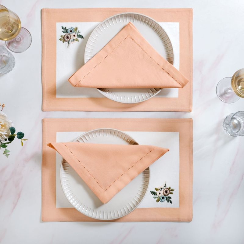 Ventosa Cotton Table Mat And Napkin Set Of 12 In Peach