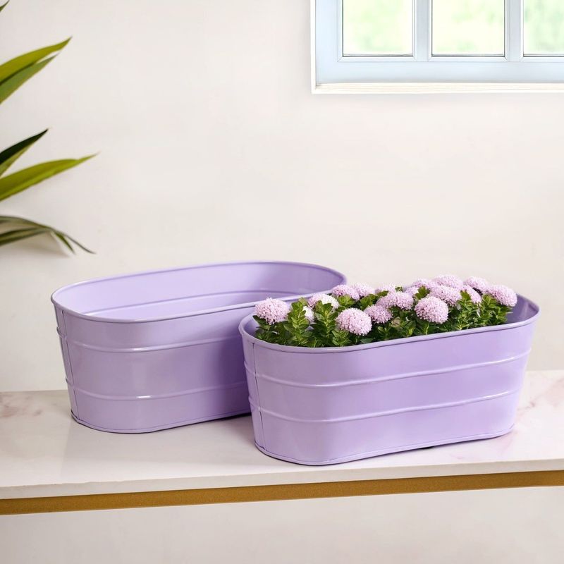 Trough Lined Lavender Oval Plant Holder Set Of 2