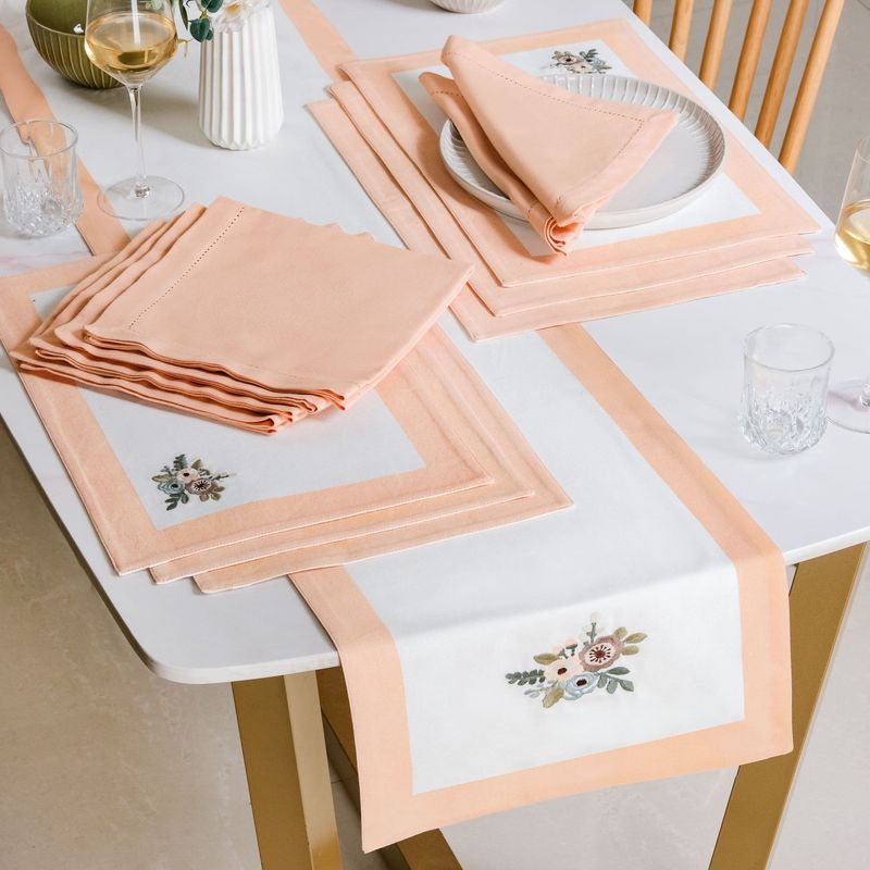 Ventosa Table Runner With Placemats And Napkins 13 Piece Set In Peach
