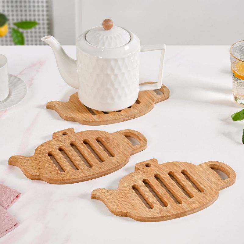 Teapot Trivet With Heat Resistant Bamboo Set Of 3