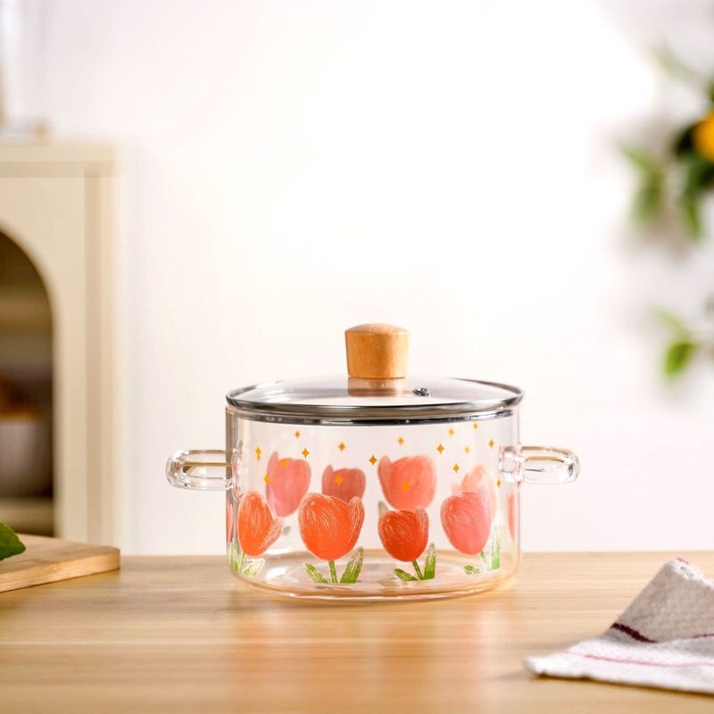 Tulip Borosilicate Glass Cooking Pot With Lid 1800ml