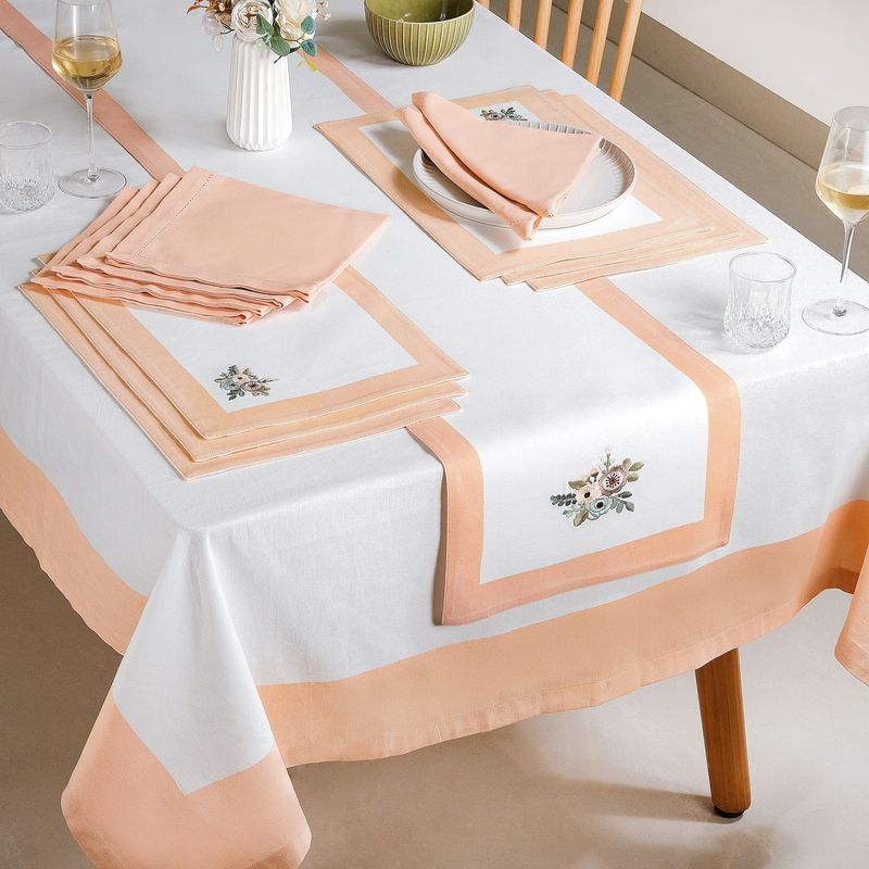 Ventosa Complete Table Linen Set With Mats Napkins Runner And Table Cloth In Peach