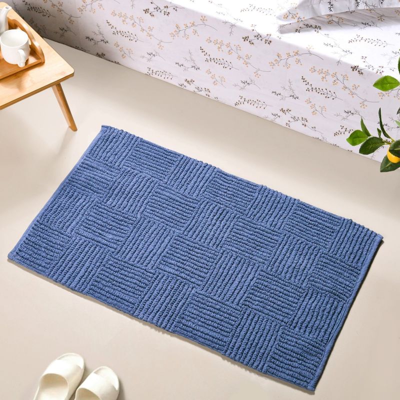 Reversible Tufted Cotton Floor Mat Navy Blue 84x50cm
